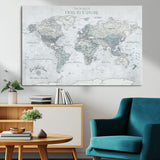 94249974-MGV-CV-36X24-Ours Explore World Map Wall Art – Modern Travel Canvas Print, Neutral Adventure Decor for Living Room, Office, Study, Bedroom,