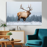 85177251-MGV-CV-36X24-Elk Wall Art – Majestic Wildlife Canvas Print of Bull Elk Snowy Forest, Rustic Nature Decor for Living Room, Cabin, or Office