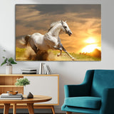 44295212-MGV-CV-36X24-Horse Wall Art – Running White Stallion Canvas Print with Sunset Background, Western Wildlife Decor for Living Room, Office, or