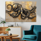 57944271-MGV-CV-36X24-Octopus Wall Art – Black and Gold Nautical Canvas Print, Modern Ocean Inspired Artwork with Elegant Detailing, Coastal Marine