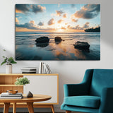 23879436-MGV-CV-36X24-Rocky Ocean Sunset Canvas Wall Art – Seaside Dramatic Seascape, Ocean Sunset Art Print for Coastal Modern Decor for Nature