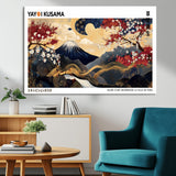 28945903-MGV-CV-36X24-Yayoi Kusama Inspired Japanese Art Canvas Print – Framed Floral & Mt. Fuji Wall Decor, Modern Asian Style Canvas for Home, Office,