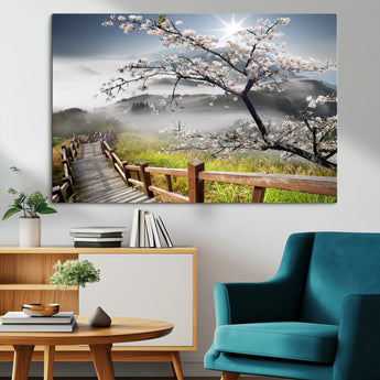 34632598CRY-MGV-CV-36X24-Sakura Cherry Blossom Pathway Canvas Wall Art – Tranquil Walk Through Blossoming Nature – Ready to Hang