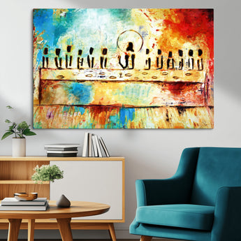 YKE34632598CR-MGV-CV-36X24-Abstract Last Supper with Apostles Wall Art Canvas Print
