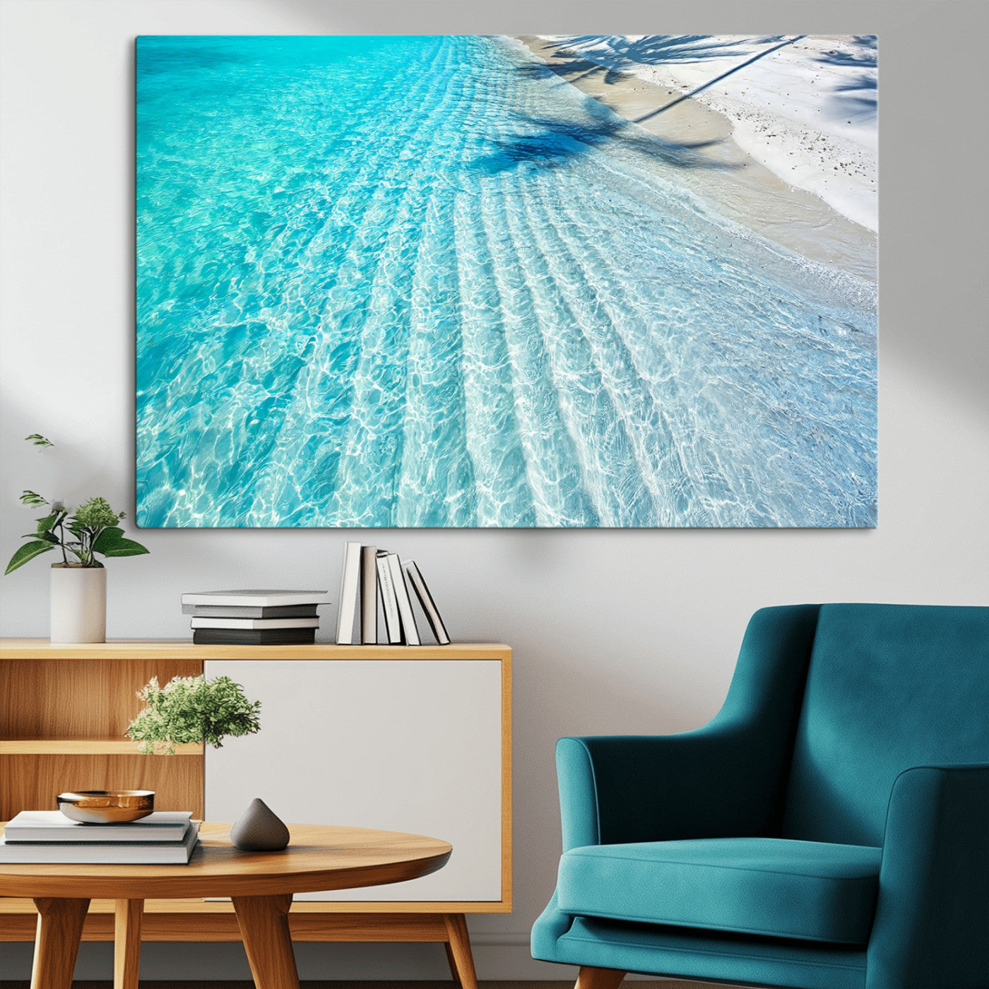 68127042-MGV-CV-36X24-Beach Wall Art – Tropical Ocean Canvas Print, Clear Water and White Sand Photography Decor for Bedroom, Living Room, Office,