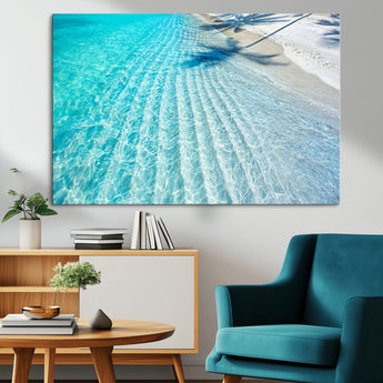 68127042-MGV-CV-36X24-Beach Wall Art – Tropical Ocean Canvas Print, Clear Water and White Sand Photography Decor for Bedroom, Living Room, Office,