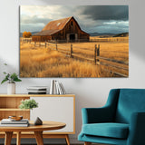 16480179-MGV-CV-36X24-Farmhouse Wall Art – Rustic Barn and Golden Field Canvas Print, Country Landscape Photography Decor for Bedroom, Living Room,