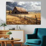 23718739-MGV-CV-36X24-Farmhouse Wall Art – Rustic Barn and Golden Wheat Field Canvas Print, Country Landscape Photography Decor for Bedroom, Living