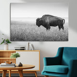 90861202-MGV-CV-36X24-Black and White Bison Canvas Wall Art – Rustic American Buffalo Print, Western Wildlife Photography for Farmhouse, Cabin, Office