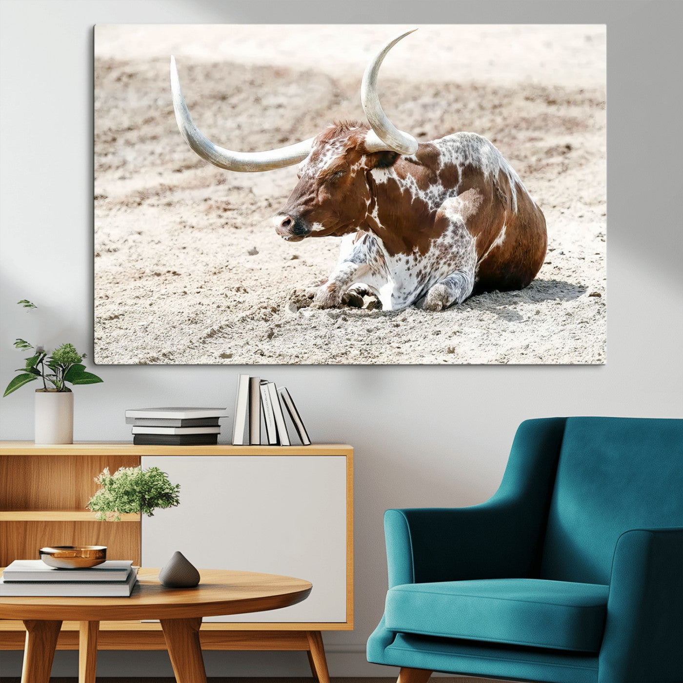 89096667-MGV-CV-36X24-Texas Longhorn Wall Art – Rustic Western Canvas Print, Cattle Photography Decor for Ranch House, Living Room, Office, Man Cave