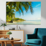 65056721-MGV-CV-36X24-Tropical Beach Wall Art – Palm Tree Coastal Photography Print, Relaxing Ocean Paradise Landscape, Island Seascape Home or Office