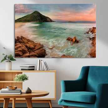 53831025-MGV-CV-36X24-Coastal Landscape Wall Art – Tropical Beach Ocean Canvas Print, Sunset Mountain View Photography Decor for Living Room, Bedroom,
