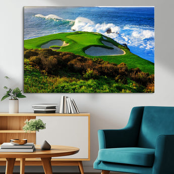 34181847-MGV-CV-36X24-Coastal Golf Course Wall Art – Panoramic Ocean Fairway Canvas Print, Scenic Sports Photography Decor for Office, Man Cave, Living