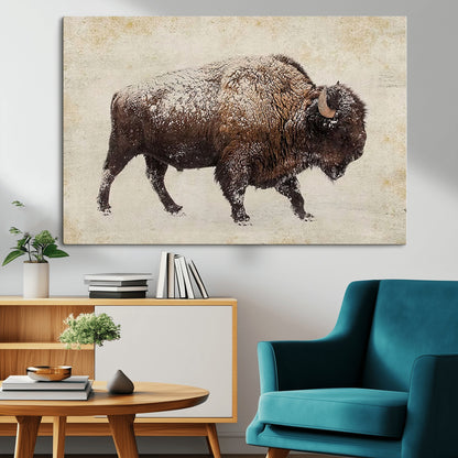 54810031-MGV-CV-36X24-Western Wall Art – Snow Covered Bison Canvas Print, Rustic Wildlife Photography Decor for Bedroom, Living Room, Office, Lodge,