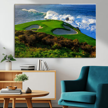 13644055-MGV-CV-36X24-Golf Wall Art – Oceanfront Green Canvas Print, Scenic Coastal Course Photography Decor for Bedroom, Living Room, Office, Sports