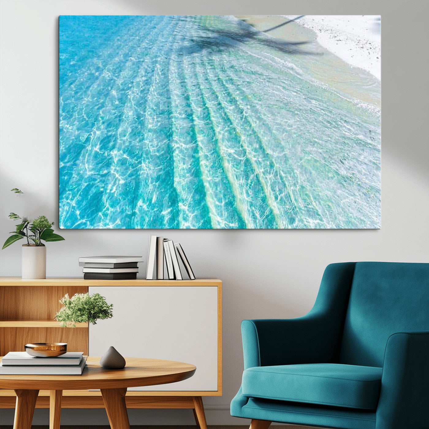 46233906-MGV-CV-36X24-Coastal Wall Art – Turquoise Ocean Waves and White Sand Canvas Print, Tropical Beach Photography Decor for Bedroom, Living Room,