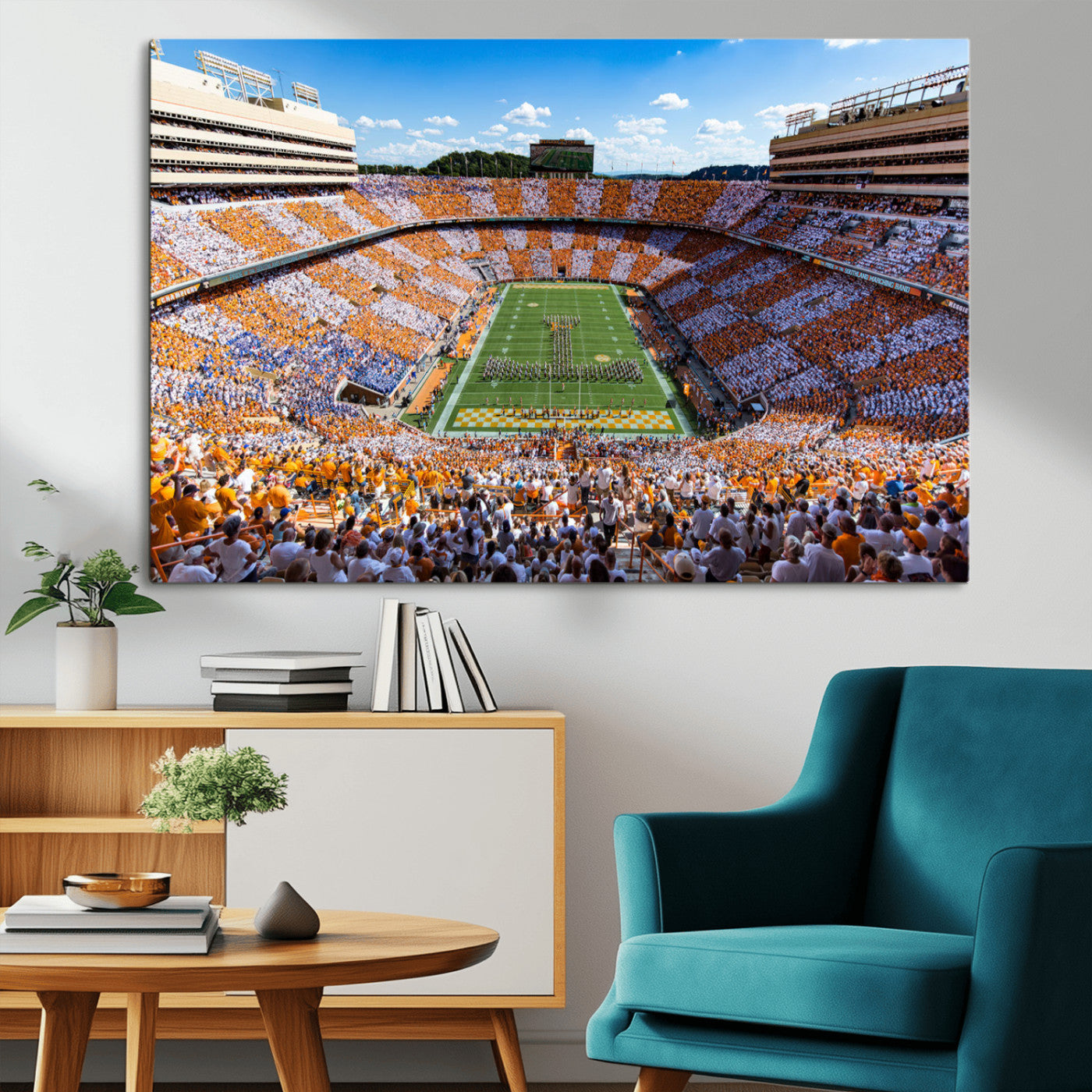 64238859-MGV-CV-36X24-Neyland Stadium Wall Art – Tennessee Volunteers Checkerboard Game Day Canvas Print, College Football Panorama Decor for Man Cave