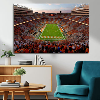 37160229-MGV-CV-36X24-Neyland Stadium Wall Art – Panoramic Tennessee Volunteers Sunset Canvas Print, Checkerboard Crowd Football Game Day Decor for