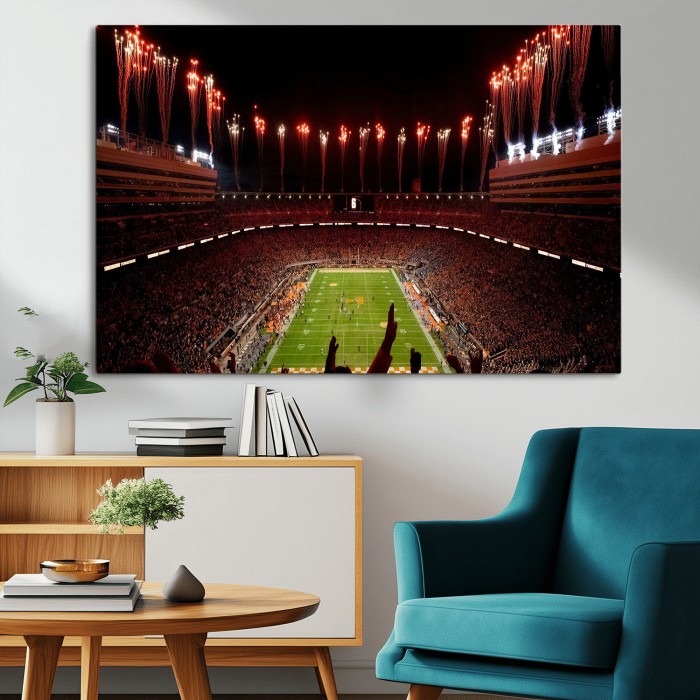 73358115-MGV-CV-36X24-Neyland Stadium Wall Art – Panoramic Tennessee Volunteers Night Game Canvas Print, Fireworks Football Celebration Sports Decor for
