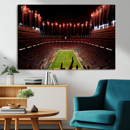 73358115-MGV-CV-36X24-Neyland Stadium Wall Art – Panoramic Tennessee Volunteers Night Game Canvas Print, Fireworks Football Celebration Sports Decor for