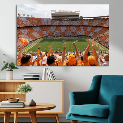 76011417-MGV-CV-36X24-Neyland Stadium Wall Art – Panoramic Tennessee Volunteers Checkerboard Crowd Canvas Print, Day Game Football Celebration Sports