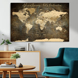 13394308-MGV-CV-36X24-Personalized World Map Wall Art – Dark Rustic Vintage Adventure Travel Map with Custom Couple Names, Timeless Wall Decor for Home