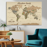 53442996-MGV-CV-36X24-Personalized World Map Wall Art – Adventure Awaits Vintage Travel Map with Custom Couple Names, Rustic Wall Decor for Home,
