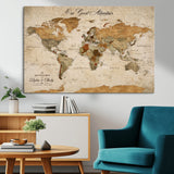 91961147-MGV-CV-36X24-Personalized World Map Wall Art – Vintage Sepia Adventure Travel Map with Custom Couple Names, Rustic Wall Decor for Home, Couples