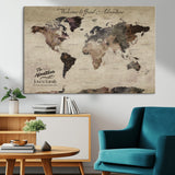 78610079-MGV-CV-36X24-Personalized World Map Wall Art – Vintage Rustic Travel Map with Custom Family Name, Adventure Wall Decor for Home, Family Gift or