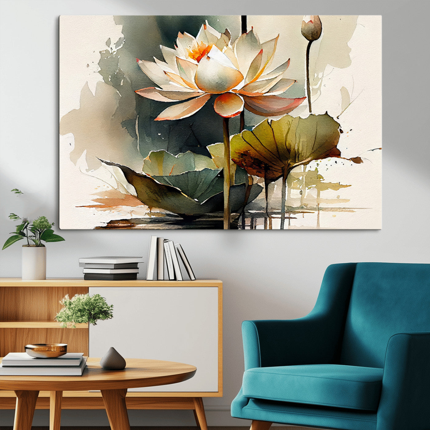 46359-MGV-CV-36X24-Lotus Blossom Wall Art Canvas Print, Framed Water Lily Art Picture Print, Zen Flower Perfect Zen Botanical Decor Artwork