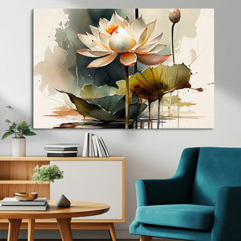 46359-MGV-CV-36X24-Lotus Blossom Wall Art Canvas Print, Framed Water Lily Art Picture Print, Zen Flower Perfect Zen Botanical Decor Artwork