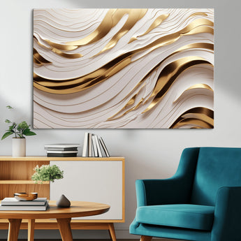 41237-MGV-CV-36X24-Gold Waves Wall Art Canvas Print, Framed Elegant Flow Art Picture Print, Luxury Layers Perfect Minimal Luxe Decor Artwork
