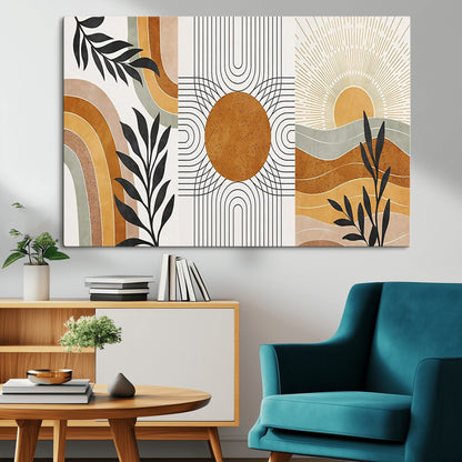 32359-MGV-CV-36X24-Modern Sun Wall Art Canvas Print, Framed Retro Horizon Art Picture Print, Sunburst Design Perfect Mid Century Boho Decor Artwork