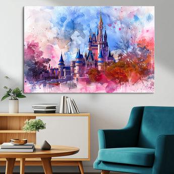 15129-MGV-CV-36X24-Disney Castle Wall Art Canvas Print, Framed Cinderella Palace Art Picture Print, Fantasy Kingdom Perfect Whimsical Fairytale Decor