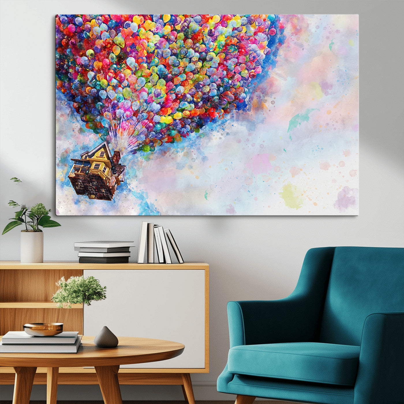 18792-MGV-CV-36X24-Up Movie House Wall Art Canvas Print, Framed Carls Journey Art Picture Print, Up Inspired Perfect Animated Whimsical Decor Artwork