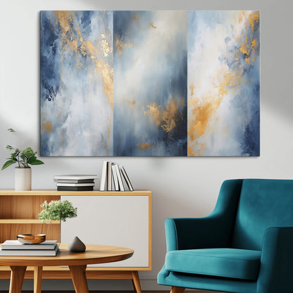41836-MGV-CV-36X24-Abstract Gold Wall Art Canvas Print, Framed Blue Layers Art Picture Print, Elegant Cloud Perfect Elegant Minimalist Decor Artwork