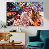 13675-MGV-CV-36X24-Jazz Band Wall Art Canvas Print, Framed Jazz Oil Painting Art Picture Print, Vibrant Music Perfect Abstract Musical Decor Artwork