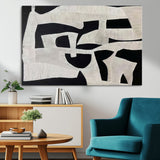 33714-MGV-CV-36X24-Monochrome Design Wall Art Canvas Print, Framed Modern Linework Art Picture Print, Textured Shapes Perfect Monochrome Modern Decor