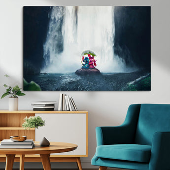 32259-MGV-CV-36X24-Stitch Angel Wall Art Canvas Print, Framed Stitch Waterfall Art Picture Print, Cartoon Couple Perfect Moody Fantasy Decor Artwork