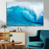 15566-MGV-CV-36X24-Ocean Wave Wall Art Canvas Print, Framed Curling Wave Art Picture Print, Vibrant Surf Wave Perfect Coastal Surf Decor Artwork
