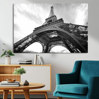 40006-MGV-CV-36X24-Eiffel Tower Wall Art – Black and White Architectural Photo Print, Paris Inspired Decor for Bedroom, Office, Studio or Modern