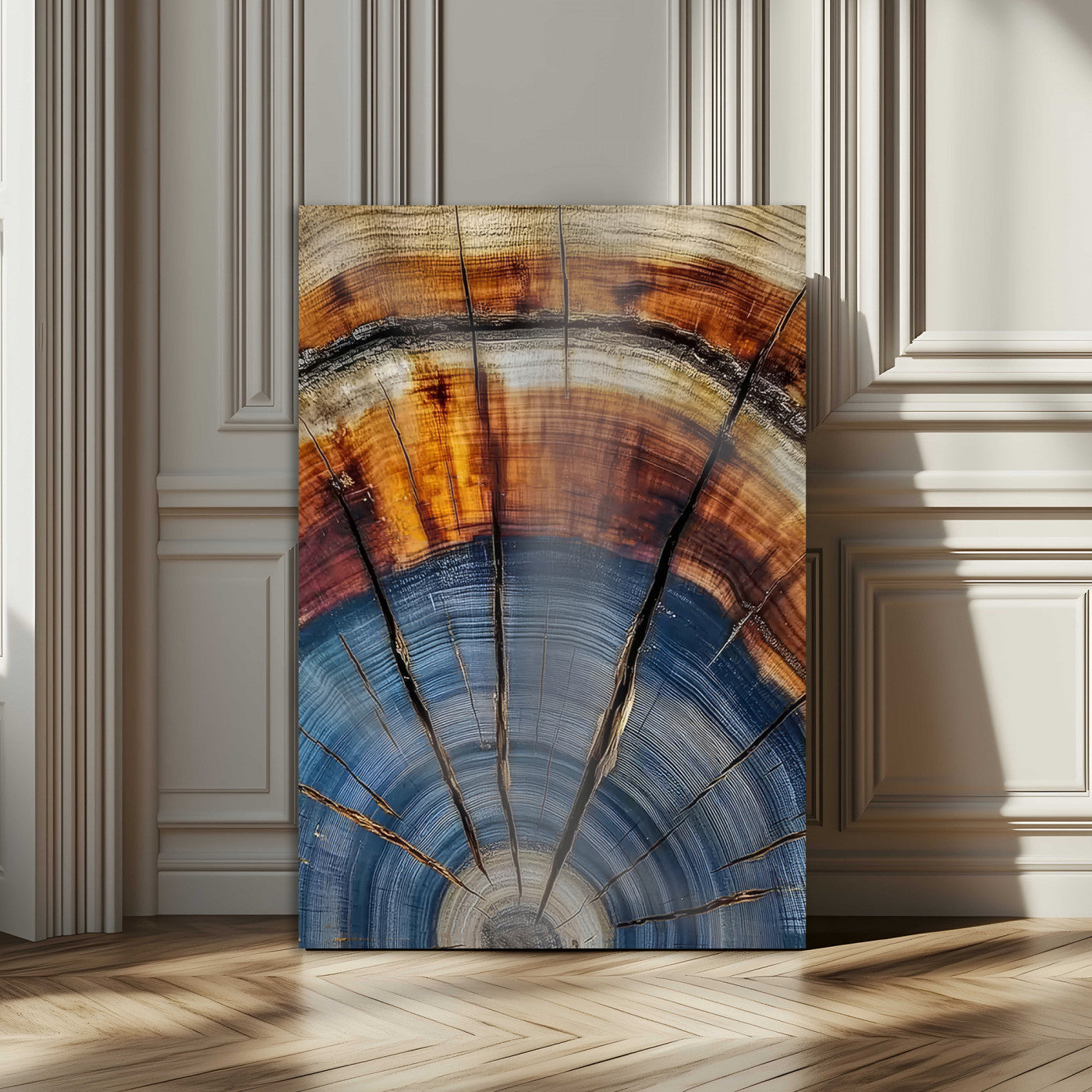 47703729-MGV-CV-24X36-Tree Rings Wall Art Canvas Print, Framed Wood Texture Art Picture Print, Blue Grain Perfect Rustic Modern Decor Artwork