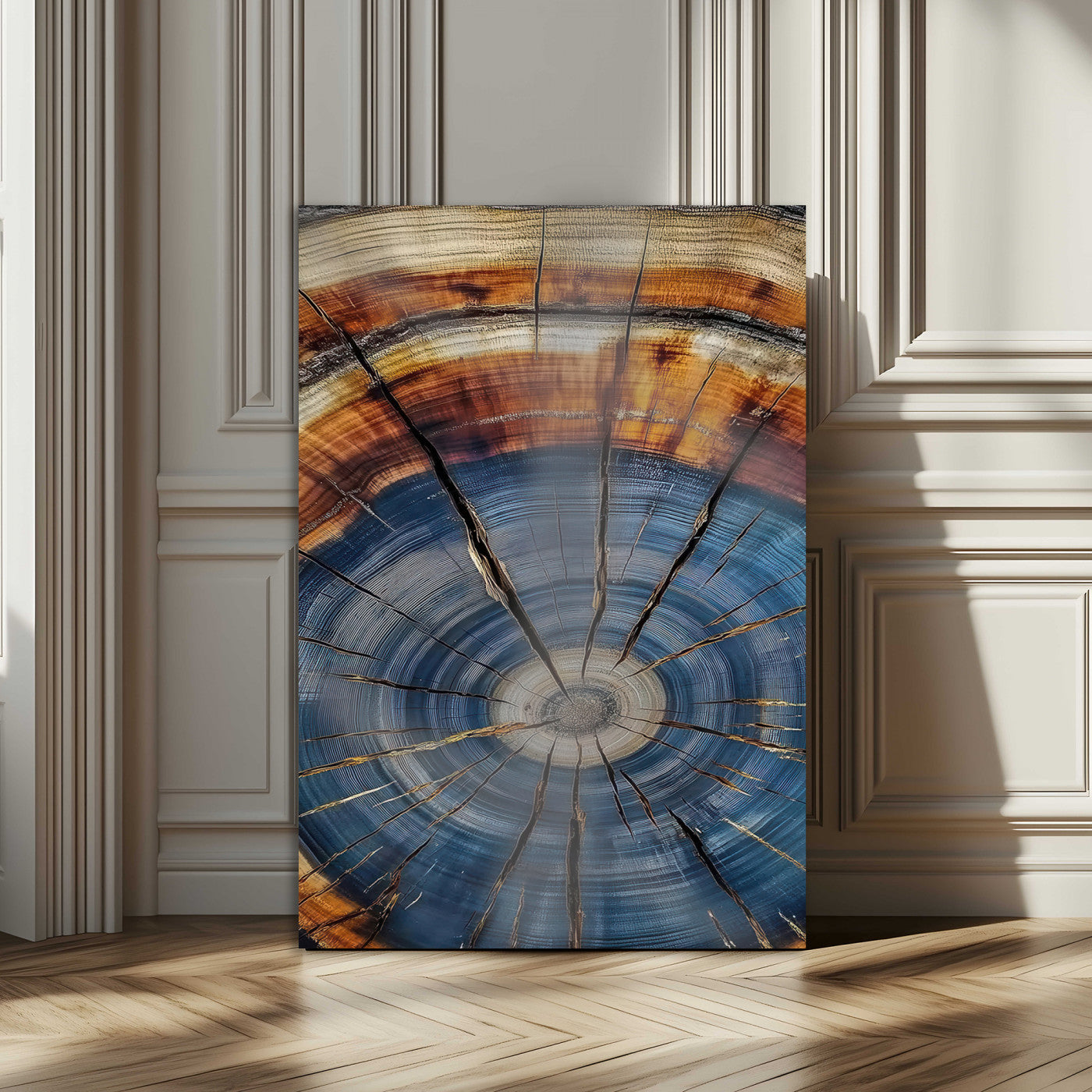 58959380-MGV-CV-24X36-Tree Rings Wall Art Canvas Print, Framed Wood Texture Art Picture Print, Blue Grain Perfect Rustic Modern Decor Artwork