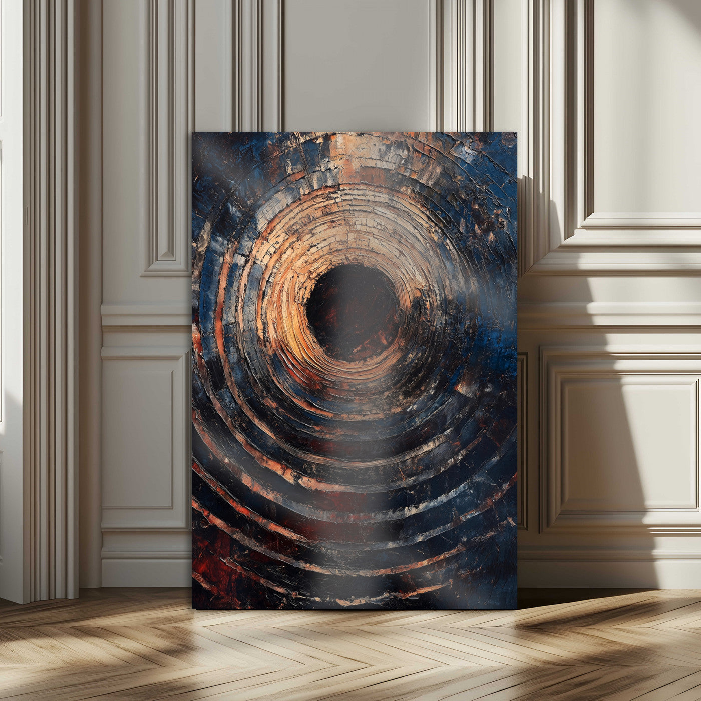 77401573-MGV-CV-24X36-Textured Spiral Wall Art Canvas Print, Framed Abstract Void Art Picture Print, Wooden Vortex Perfect Modern Industrial Decor