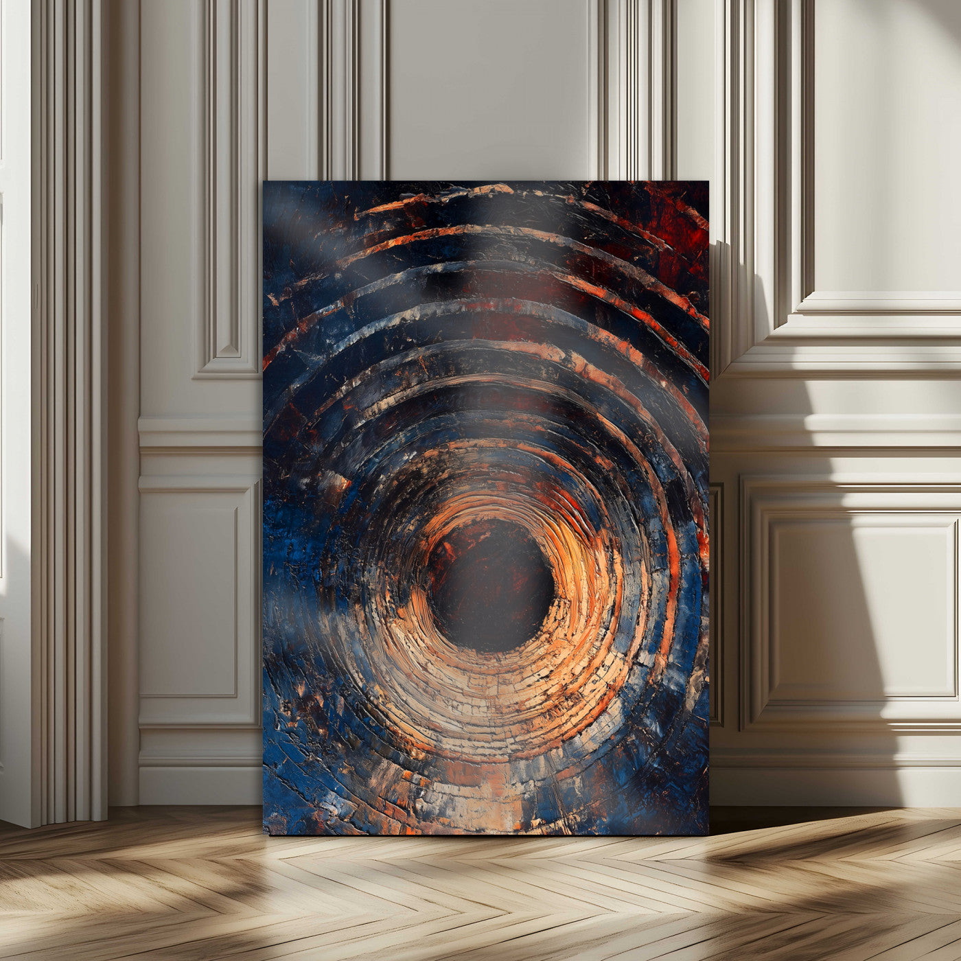 95449028-MGV-CV-24X36-Textured Spiral Wall Art Canvas Print, Framed Abstract Void Art Picture Print, Wooden Vortex Perfect Modern Industrial Decor