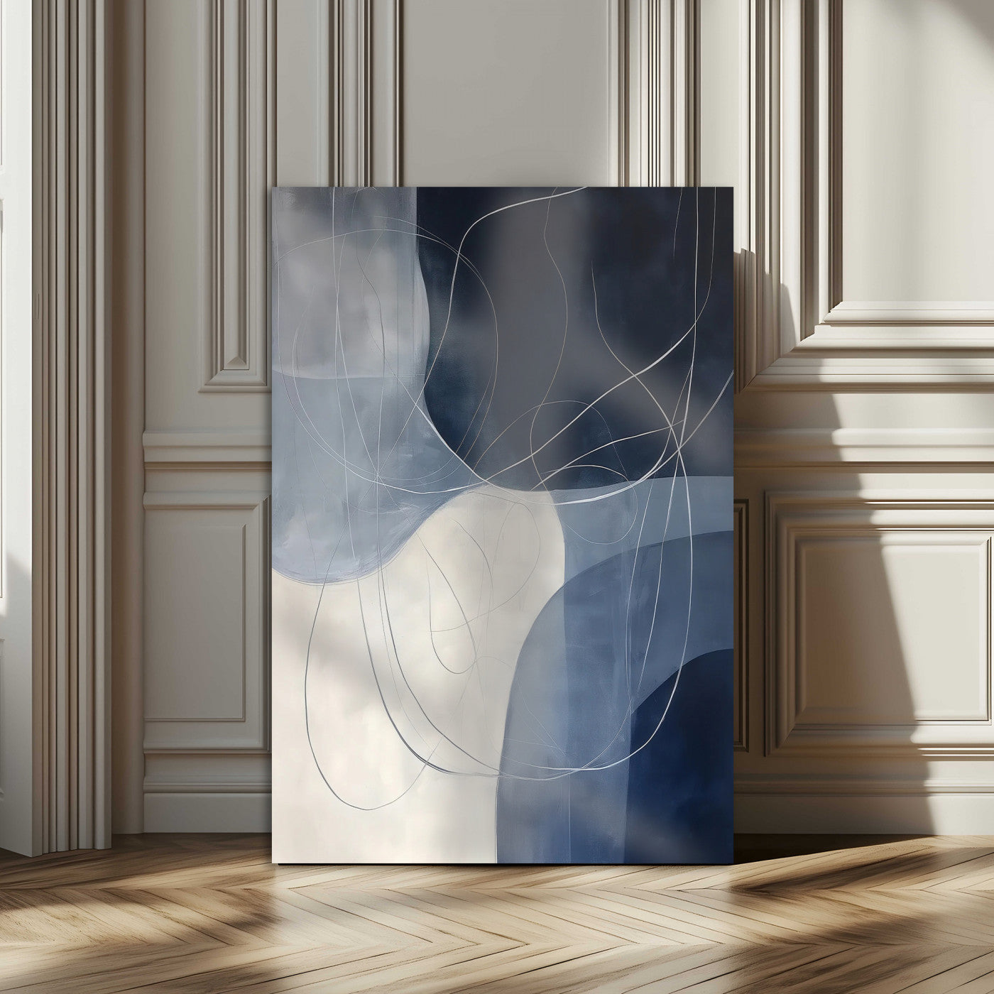 62566633-MGV-CV-24X36-Navy Abstract Wall Art Canvas Print, Framed Minimal Lineart Art Picture Print, Abstract Shapes Perfect Minimalist Abstract Decor