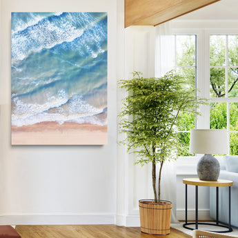 81208260-MGV-CV-24X36-Aerial Ocean Wall Art Canvas Print, Framed Blue Waves Art Picture Print, Sandy Shoreline Perfect Modern Coastal Decor Artwork