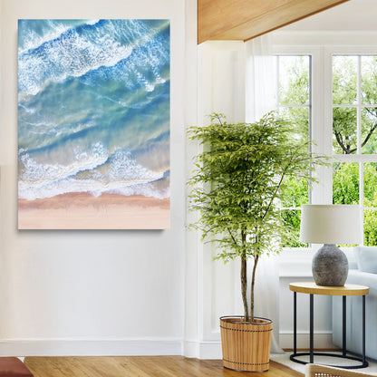 81208260-MGV-CV-24X36-Aerial Ocean Wall Art Canvas Print, Framed Blue Waves Art Picture Print, Sandy Shoreline Perfect Modern Coastal Decor Artwork