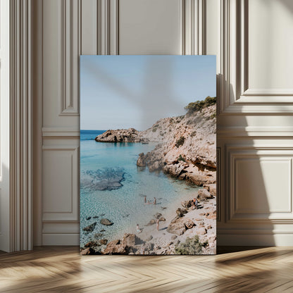 97854283-MGV-CV-24X36-Turquoise Cove Wall Art Canvas Print, Framed Ibiza Beach Art Picture Print, Mediterranean Shore Perfect Boho Coastal Decor Artwork