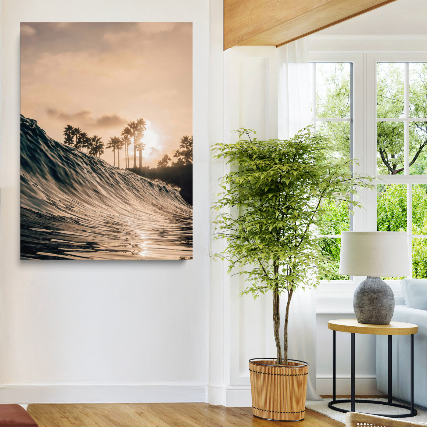 50270635-MGV-CV-24X36-Golden Hour Ocean Wall Art Canvas Print, Framed Beach Sunset Art Picture Print, Palm Trees Perfect Tropical Coastal Decor Artwork